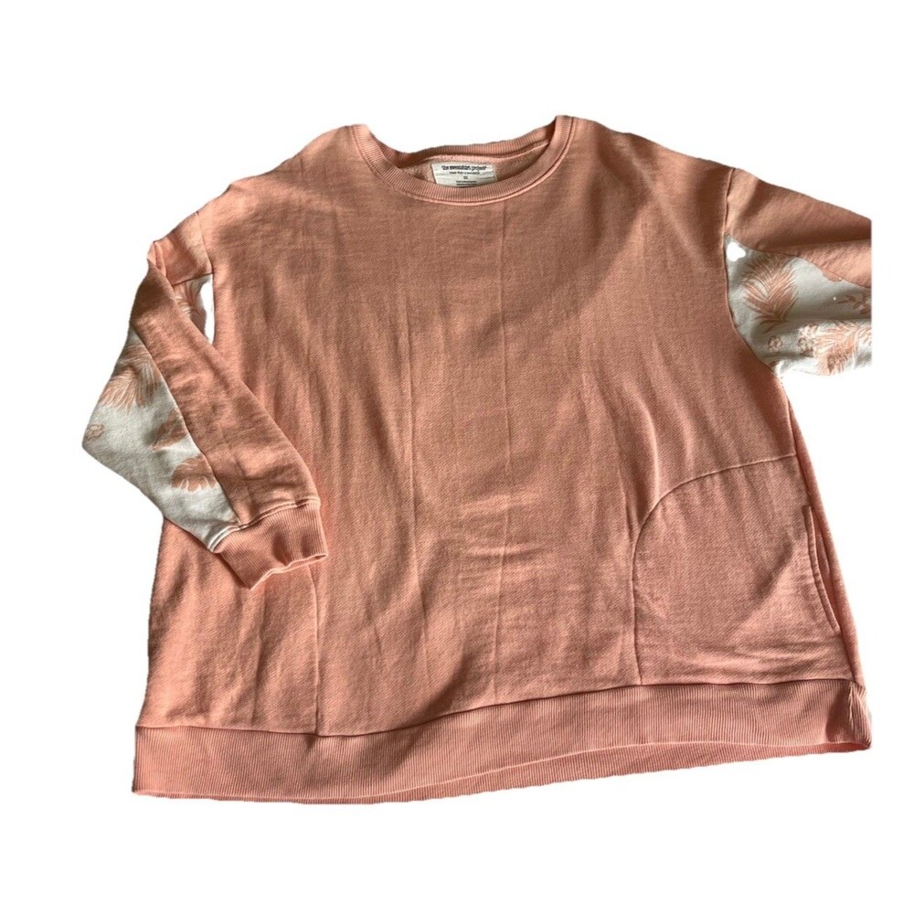 The sweatshirt Project 3x Peachy Orange Contrast Tropical Print Pockets Beachy